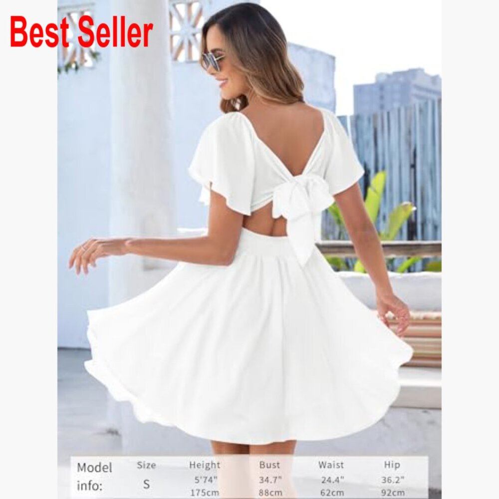 Polyester Sweetheart Knot Front Flutter Sleeve A-… - image 6